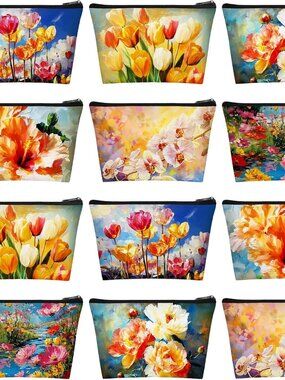 One pc random design  Oil Painting Flowers Makeup cosmetic Bag Portable Travel